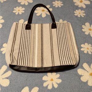 Dash & Albert Elegant Beige and Brown Striped Tote